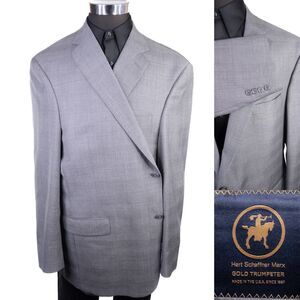 Hart Schaffner Marx Blazer Mens 50L Wool Gold Trumpeter Suit Jacket Sport Coat